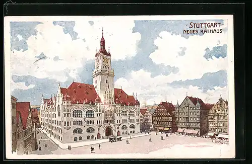 Künstler-AK Stuttgart, Neues Rathaus