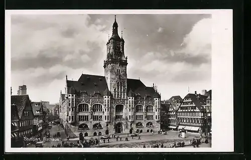 AK Stuttgart, Blick zum Rathaus