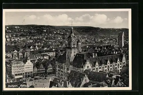 AK Stuttgart, Ortsansicht mit Rathaus aus der Vogelschau