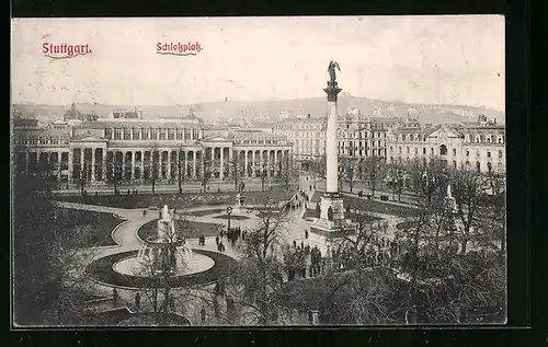 AK Stuttgart, Schlossplatz aus der Vogelschau