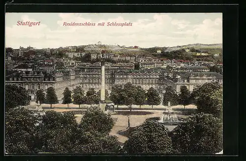 AK Stuttgart, Residenzschloss mit Schlossplatz