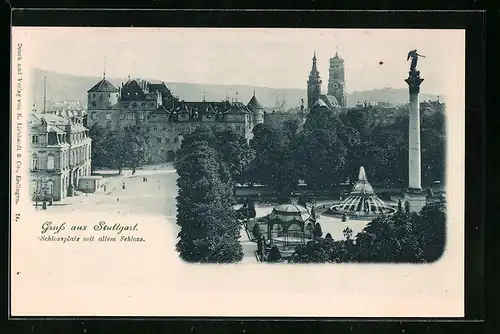 AK Stuttgart, Schlossplatz mit altem Schloss