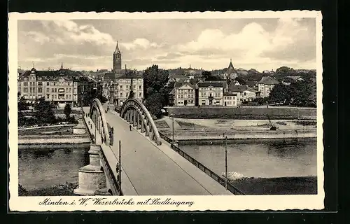 AK Minden i. W., Weserbrücke mit Stadteingang