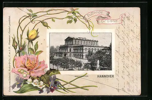 AK Hannover, Hoftheater von Blumen umrahmt