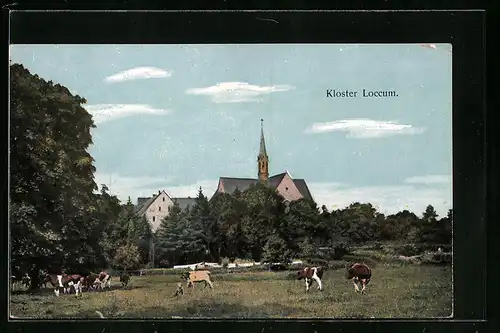 AK Loccum, Blick von der Wiese zum Kloster