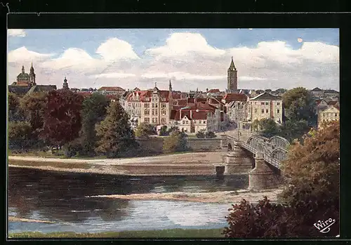 Künstler-AK Minden i. W., Ortsansicht aus der Vogelschau