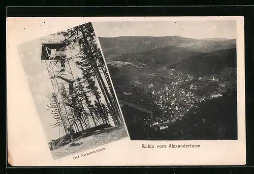 AK Ruhla in Thüt., Ortsansicht vom Alexanderturm aus, der Alexanderturm