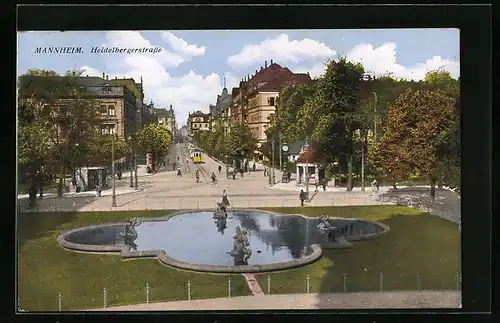 AK Mannheim, Heidelbergerstrasse mit Strassenbahn