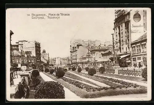 AK Belgrade, Place de Tèrasie, Strassenbahn