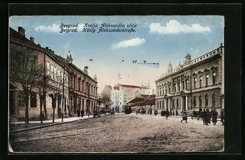 AK Belgrad, Strassenbahn in der König Aleksanderstrasse