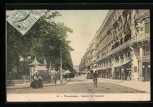 AK Toulouse, Square du Capitole, Strassenbahn
