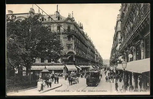 AK Toulouse, La Rue Alsace-Lorraine, Strassenbahn