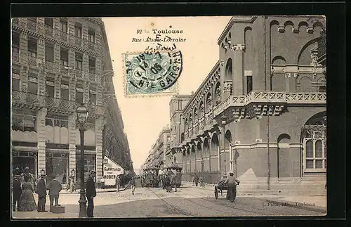 AK Toulouse, Rue Alsace-Lorraine, Strassenbahn