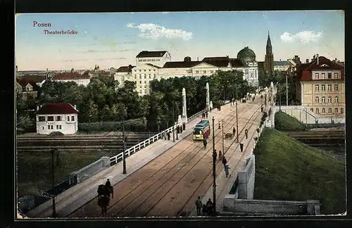 AK Posen, Strassenbahn auf der Theaterbrücke