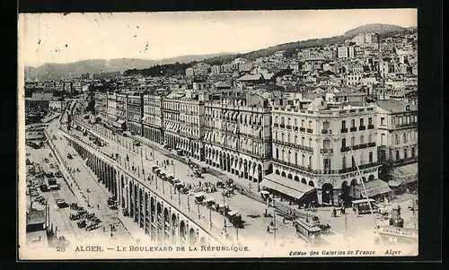 AK Alger, Le Boulevard de la Rèpublique, Strassenbahn