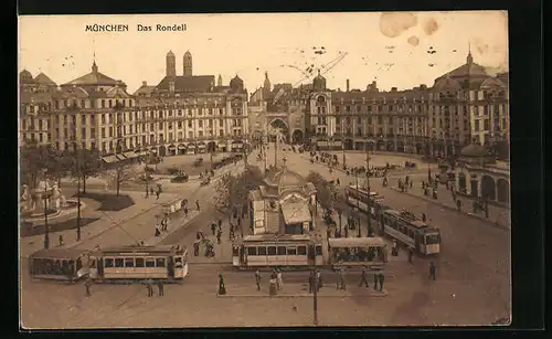 AK München, Strassenbahnen am Rondell