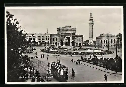 AK Istanbul, Vue Gènèrale de Bayazid, Strassenbahn