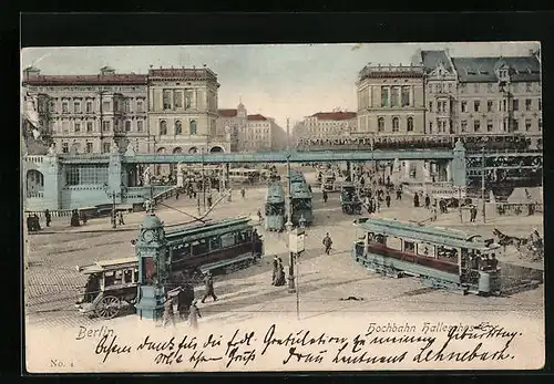 AK Berlin, Strassenbahnen an der HochbahnHallesches-Tor
