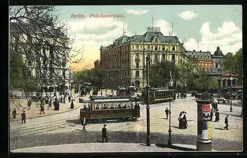 AK Berlin, Strassenbahnen auf dem Potsdamerplatz