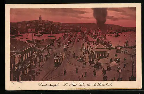 AK Constantinople, Le Pont vue prise de Stamboul, Strassenbahn