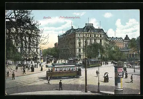 AK Berlin, Strassenbahnen auf dem Potsdamerplatz