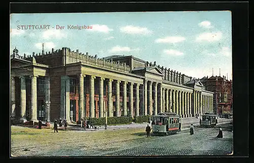 AK Stuttgart, Strassenbahnen vor dem Königsbau
