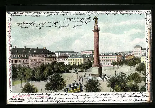 AK Darmstadt, Strassenbahn auf dem Luisenplatz