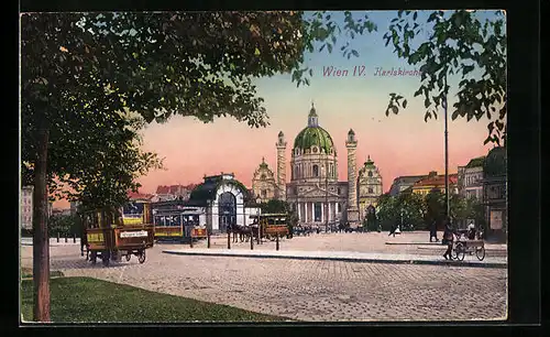 AK Wien IV., Strassenbahn an der Karlskirche