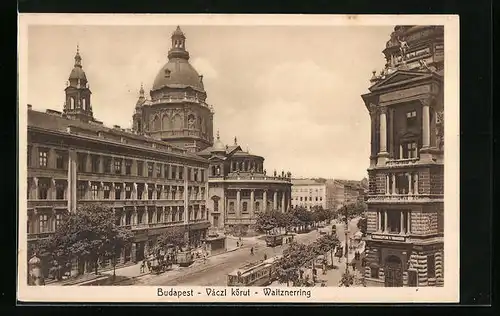 AK Budapest, Waitznerring mit Strassenbahn