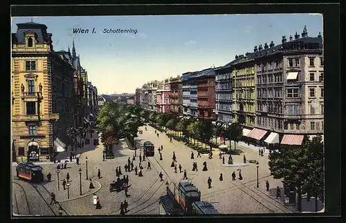 AK Wien I., Schottenring mit Strassenbahnen