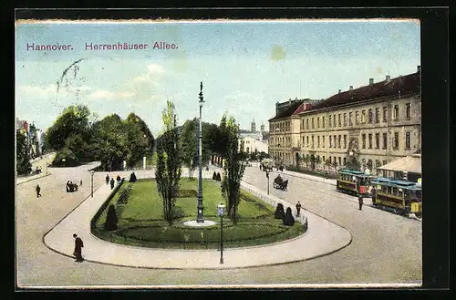 AK Hannover, Strassenbahnen in der Herrenhäuser Allee