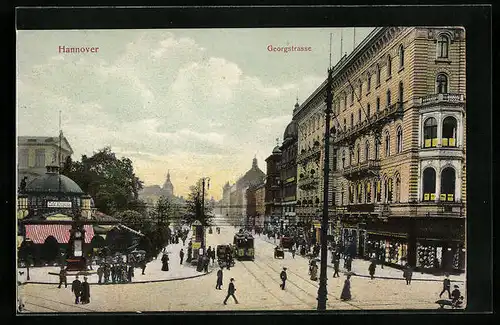 AK Hannover, Strassenbahn in der Georgstrasse