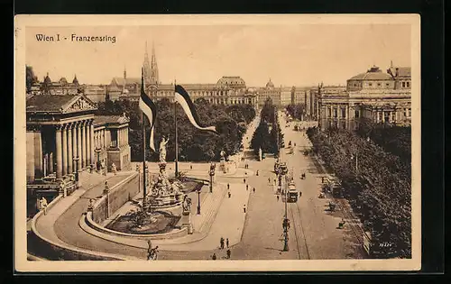 AK Wien I., Franzensring mit Strassenbahn