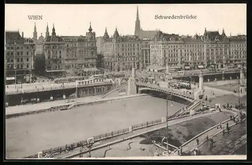 AK Wien, Schwedenbrücke und Strassenbahnen