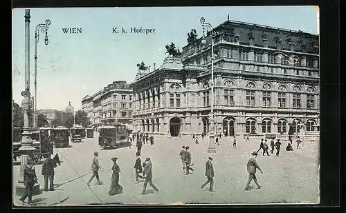 AK Wien, Strassenbahnen an der K. k. Hofoper