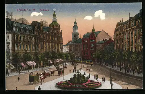 AK Frankfurt a. M., Rossmarkt mit Strassenbahn