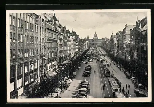 AK Prag, Wenzelsplatz mit Strassenbahnen