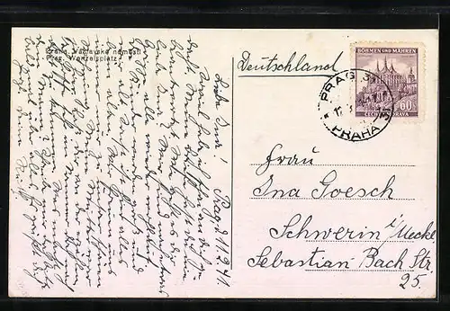 AK Prag, Wenzelsplatz mit Strassenbahnen