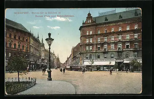 AK Budapest, Baross Platz und Ràkòczistrasse mit Strassenbahn