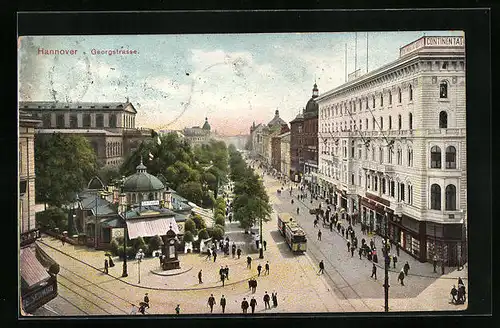 AK Hannover, Georgstrasse mit Strassenbahn aus der Vogelschau