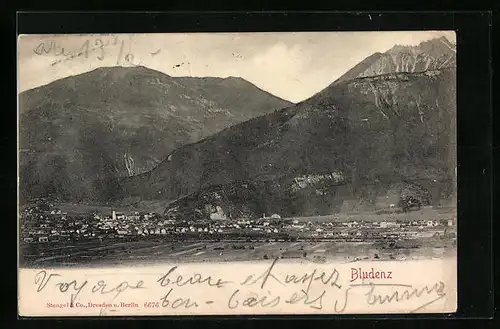 AK Bludenz, Totale mit Gebirgswand