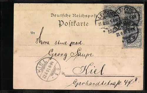 Lithographie Leipzig, Augustusplatz mit Brunnen