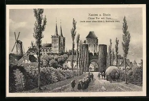 Künstler-AK Xanten a. Rhein, Clever Tor mit Dom