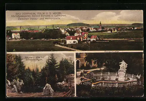 AK Bad Dürrheim, Teilansicht, Neckarquelle bei Schwenningen, Donauquelle