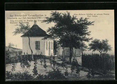 AK Dresden-Loschwitz, Der Schiller-Don Carlos-Pavillon zur Zeit Schillers 1785-1787