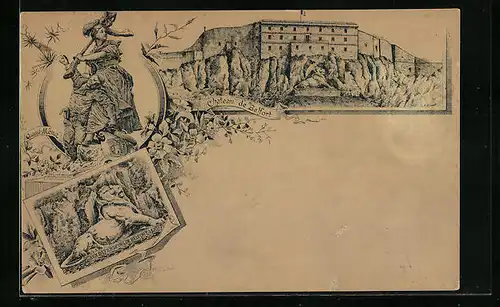 Künstler-AK Belfort, Chateau de Belfort, Quand-Même, Aux Defenseurs de Belfort 1870-71