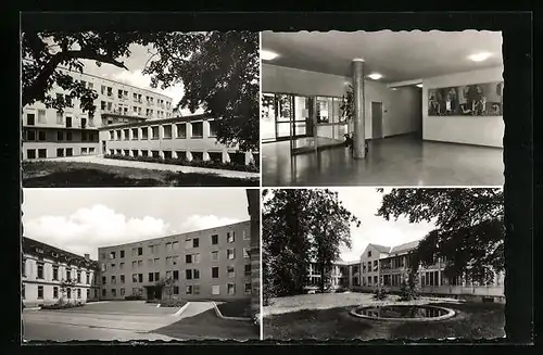 AK Göggingen bei Augsburg, Hofrat Friedrich Hessing`sche orthopädische Heilanstalt, Innenansicht, Teich