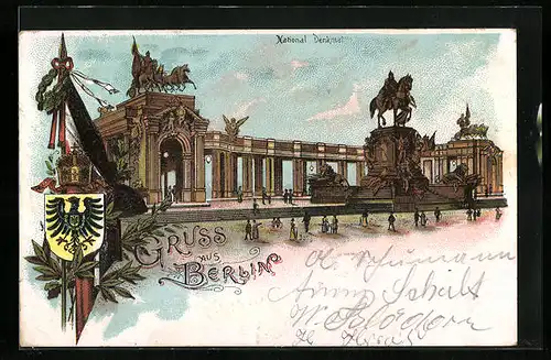 Lithographie Berlin, National Denkmal, Wappen
