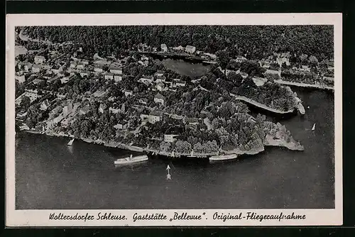 AK Woltersdorfer Schleuse, Gaststätte Bellvue, orig. Fliegeraufnahme