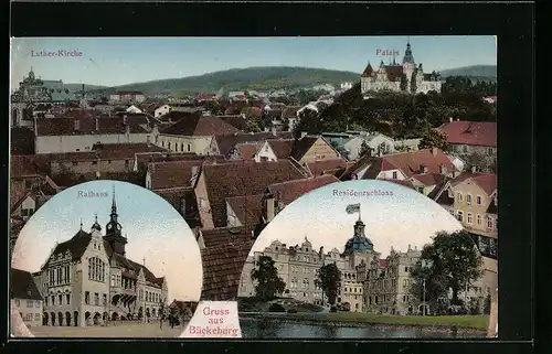AK Bückeburg, Rathaus, Residenzschloss, Lutherkirche und Palais
